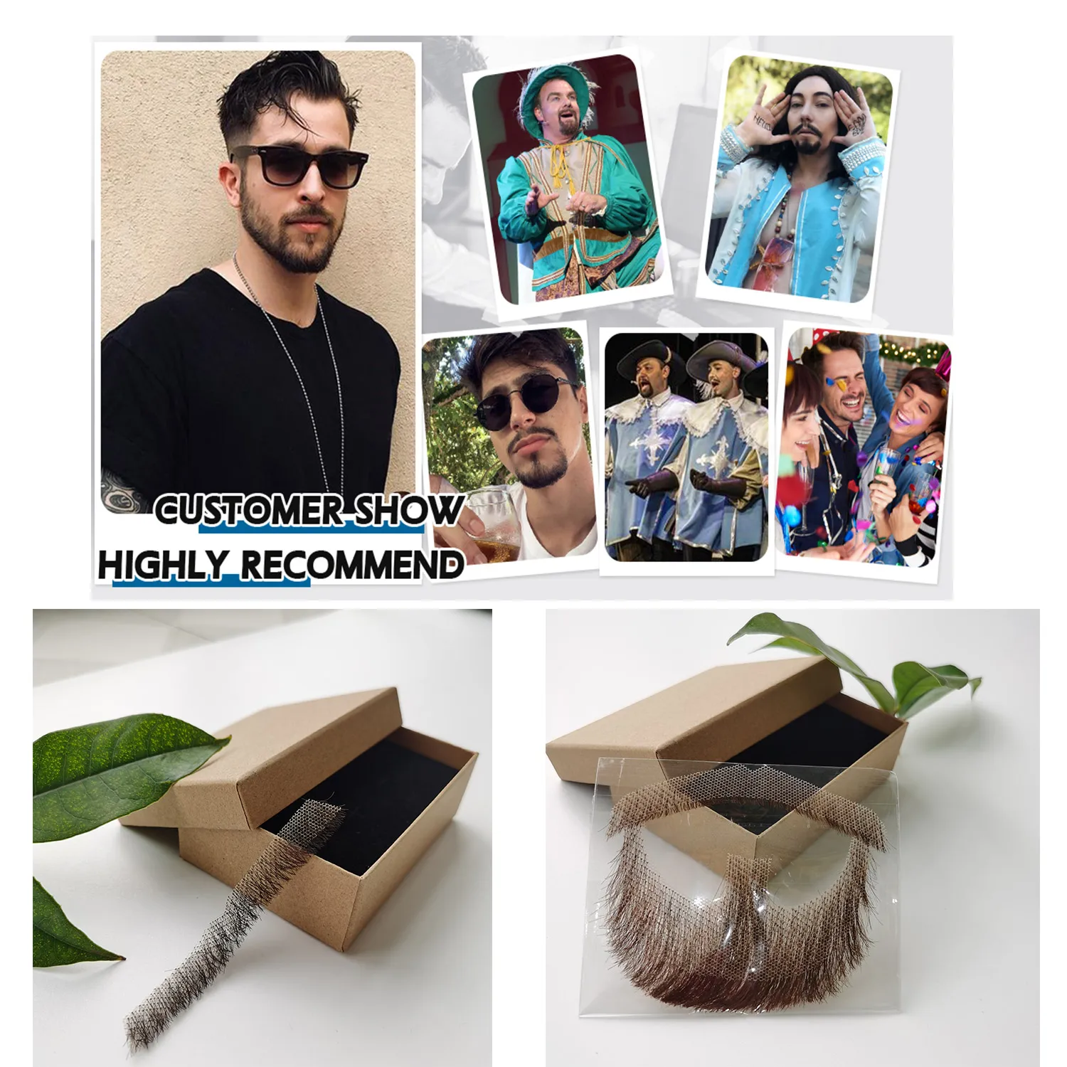 Full Hand Tied Lace Invisible Fake Men's Beard Makeup Mustache Perfect for Costume And Party