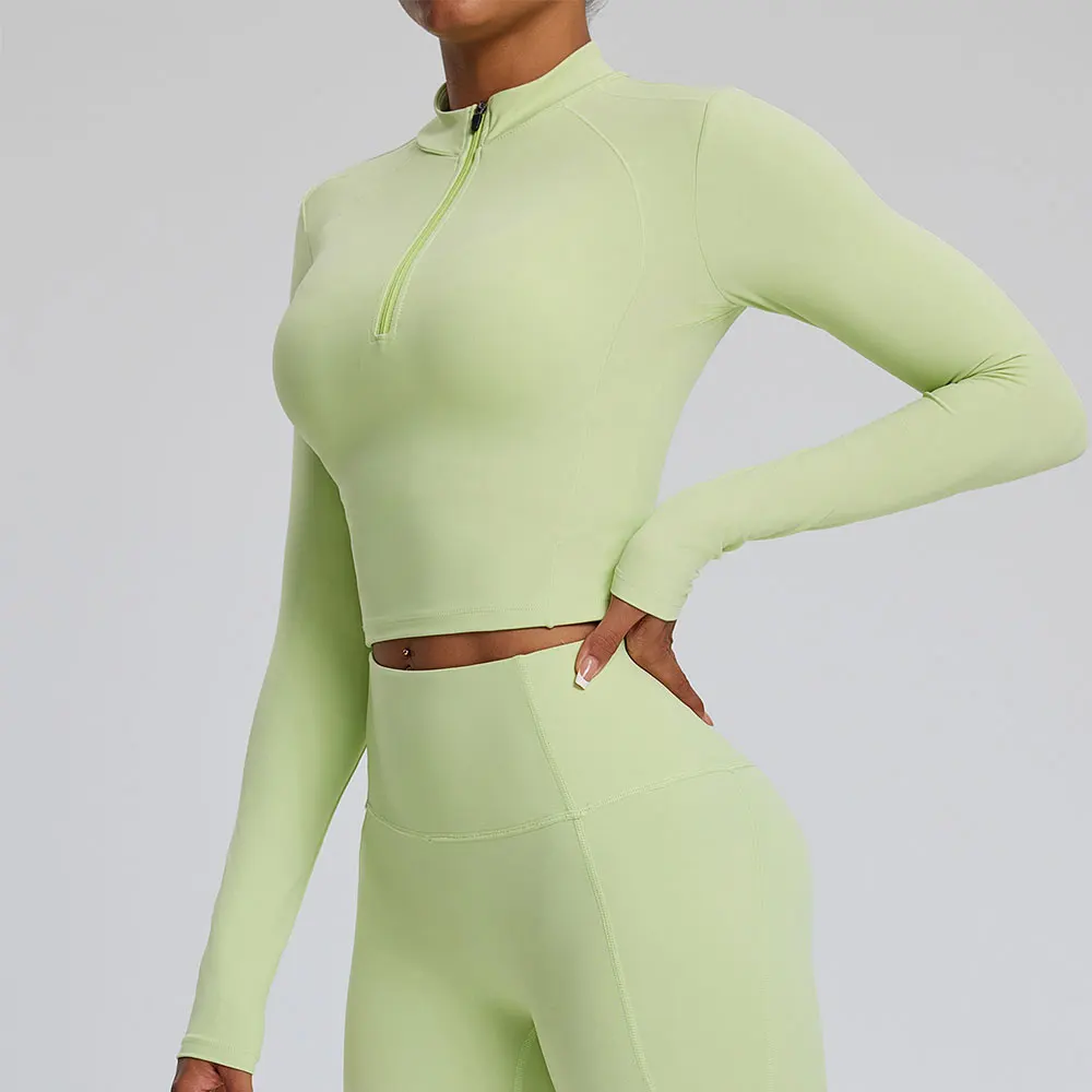 Half Zipper Long Sleeve Yoga Shirts Sport Top Fitness Yoga Top Gym Sports Wear For Women Push Up Running Full Sleeve Jacket