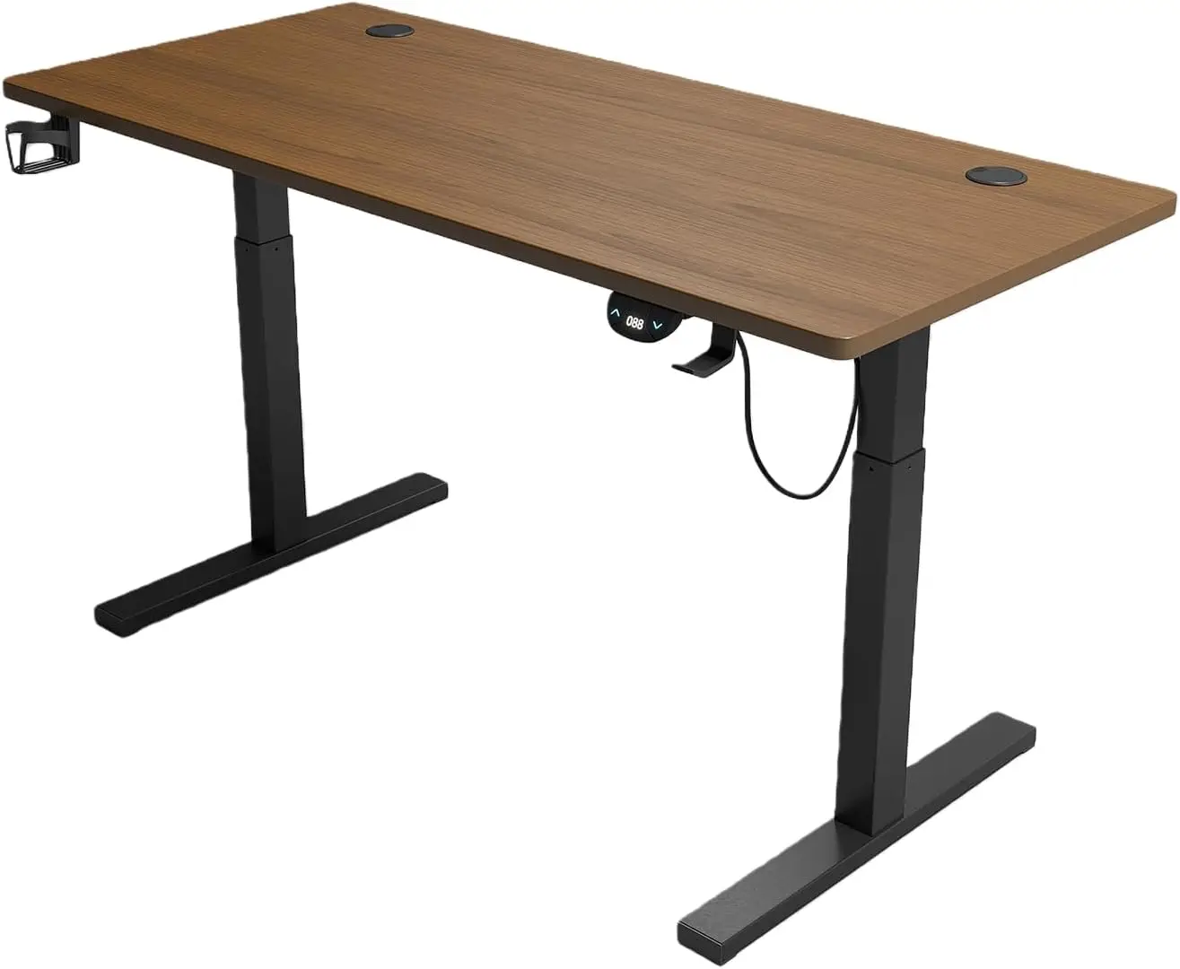 مكتب كهربائي قابل لتعديل الارتفاع مع لوح إضافي، مكتب كمبيوتر للمنزل والمكتب مع تحكم ذكي، لون خشب الجوز