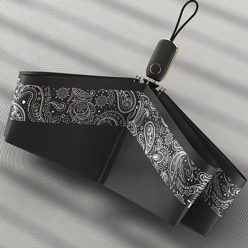 OLYCAT Summer Automatic Umbrella for Women Paisley Style Folding Sun Umbrella Shade UV Protection Flat Parasol Umbrellas UPF50+