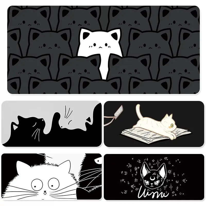 

Черный коврик для мыши с котом, милый большой Настольный коврик с котом, компьютерный коврик для клавиатуры, коврик на запястье, офисный Настольный коврик