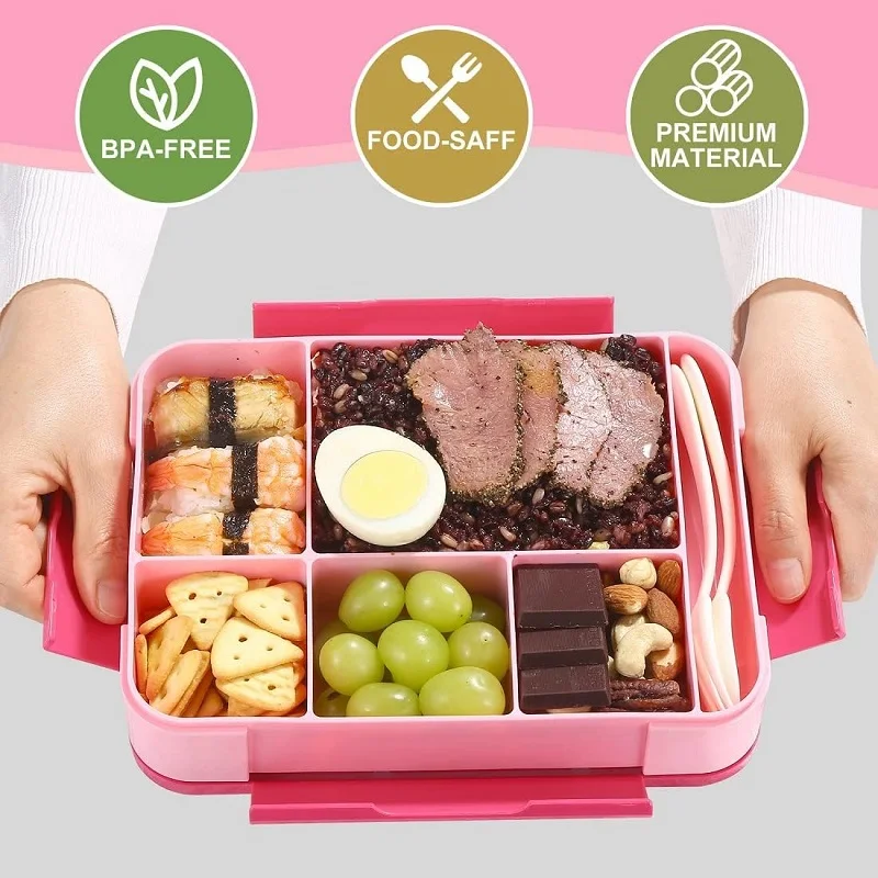 Lunch Box Portable Bento Box Adult Lunch Containers Microwavable Leak Proof 6 Compartment for Adults Kids Toddler With Tableware - 2