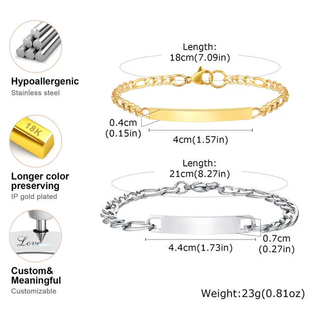 97087-497267.jpg Vnox – Bracelets avec mots d'amour gravés gratuits, cadeaux pour Couples, Bracelets en chaîne Figaro en acier inoxydable, cadeau de saint valentin pour lui et elle