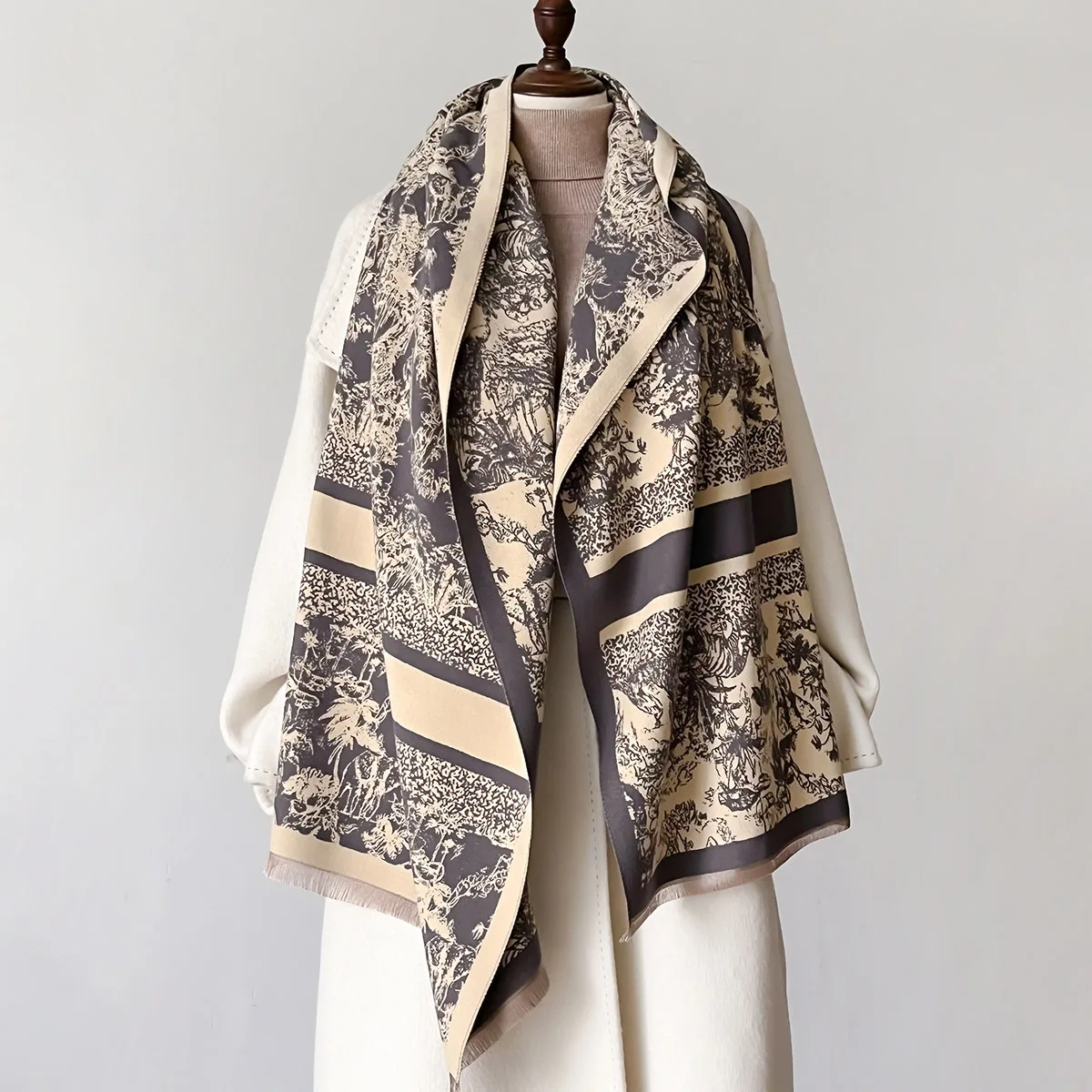 2024 Luxury Floral Print Scarf for Women Warmer Winter Cashmere