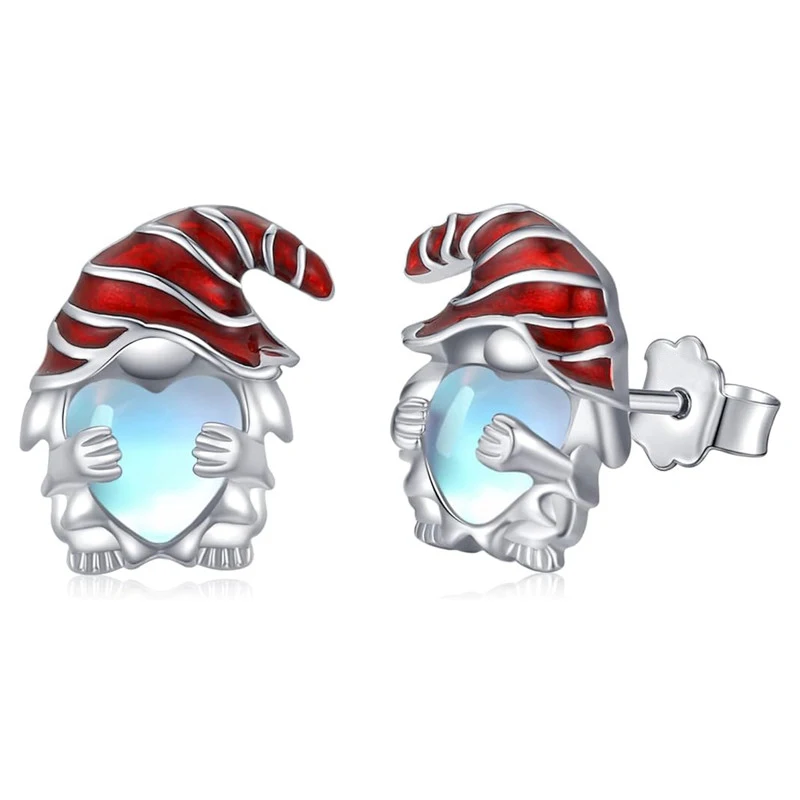 thumbnail image 1 of Huitan Father Christmas Design Stud Earrings Creative Red Hat Heart Imitation Moonstone Festive Earrings Santa Claus Jewelry New, 1 of 5