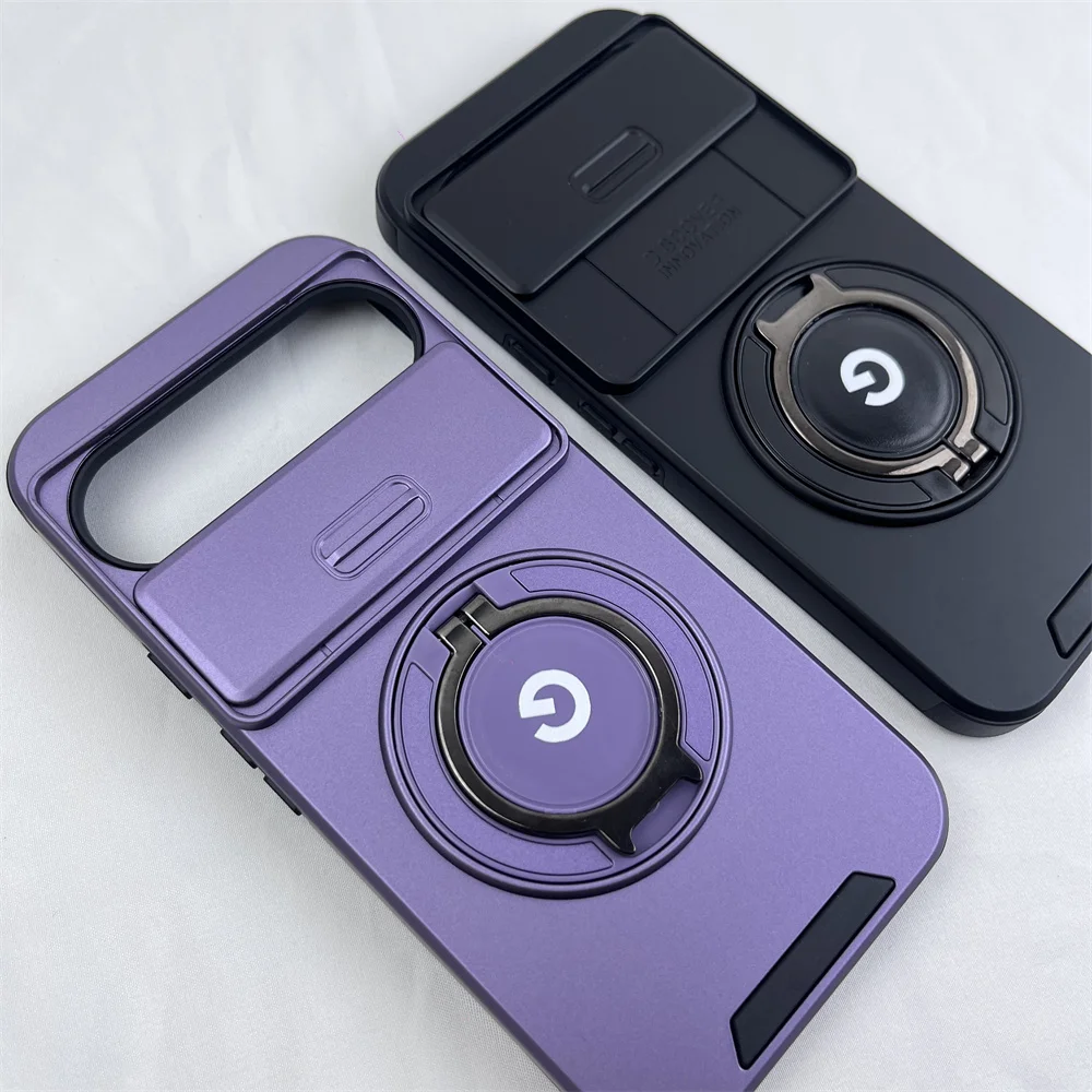 Hybrid Dual Layer Armor Case with Metal Ring Stand and Slide Camera Lens Protection