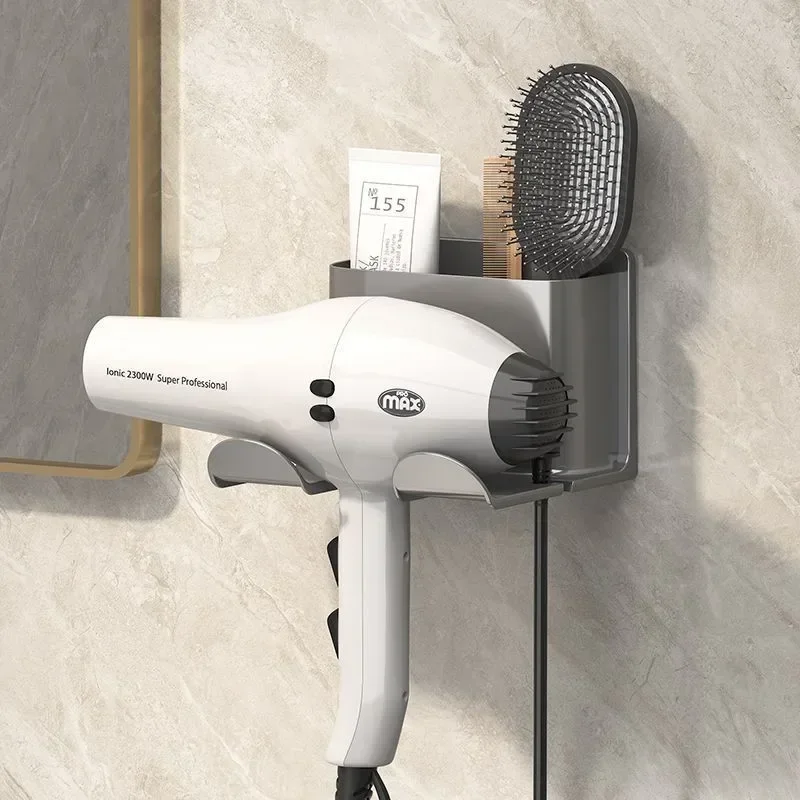 1pc Hair Dryer Holder Wall Mounted Hair Straightener Dryer Hair Stand Bathroom Organizer Shelves Bathroom Organization Shelves 2