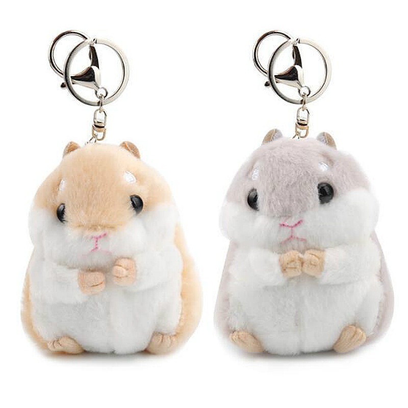 Kawaii Cute Soft Hamster Keyrings Keychains Faux Rabbit Fur Pompom Fluffy Trinkets Car Handbag Pendant Key Chian Ring Holder