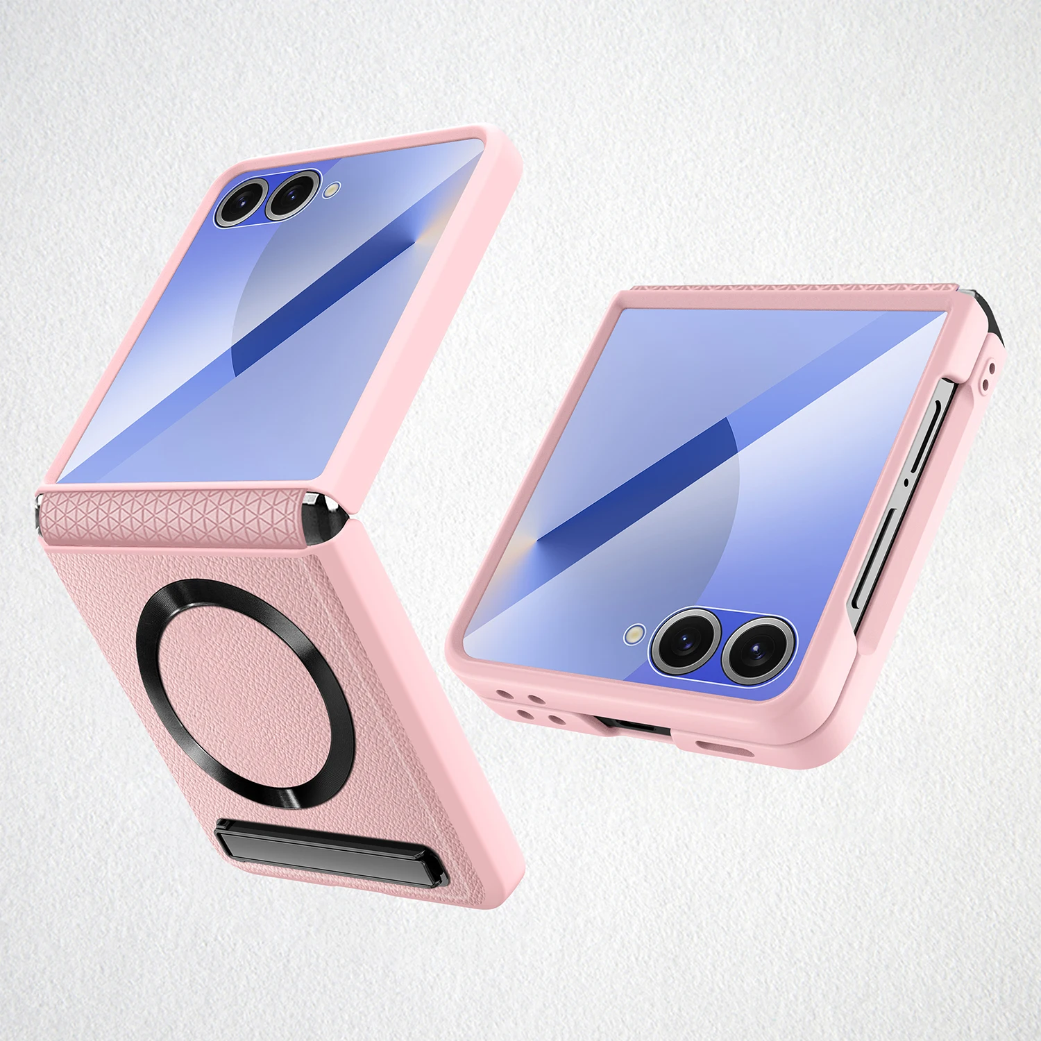 Magnetic Wireless Charging Kickstand Phone Case with Hinge Protection and Leather Cover