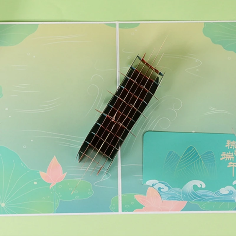 Chinese Dragon Boats Festival Greeting Card 3D Pop-Up Paper Cards with Envelope For New Year Party Fathers Day Gift B03E