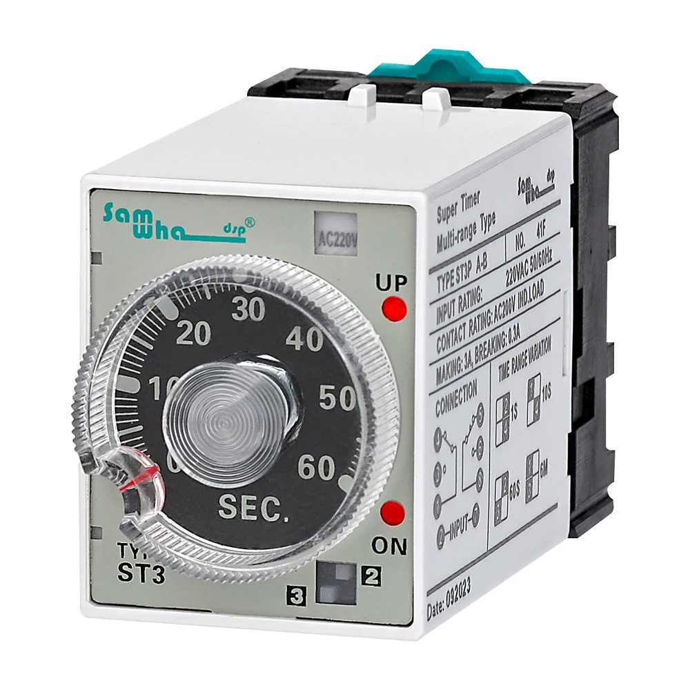 Samwha-dsp St3p on Delay Relé Horário Multifuncional com Soquete ac dc Power Supply