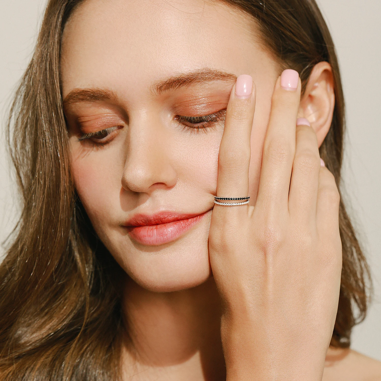 MODIAN 리얼 실버 블랙 지르코니아 쌓을 수있는 반지 여성을위한 패션 크리스탈  손가락 반지 파티 파인 쥬얼리