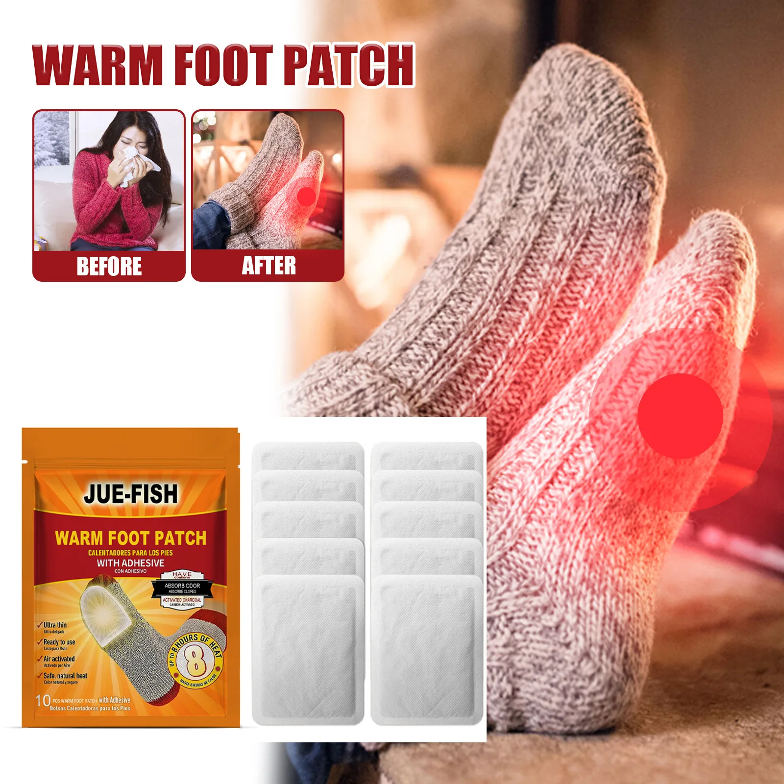 Outdoor Foot Warming Patch Heating Patch Camping Outdoor Toe Warmer Insole Portable Disposable Heating and Cold Repelling