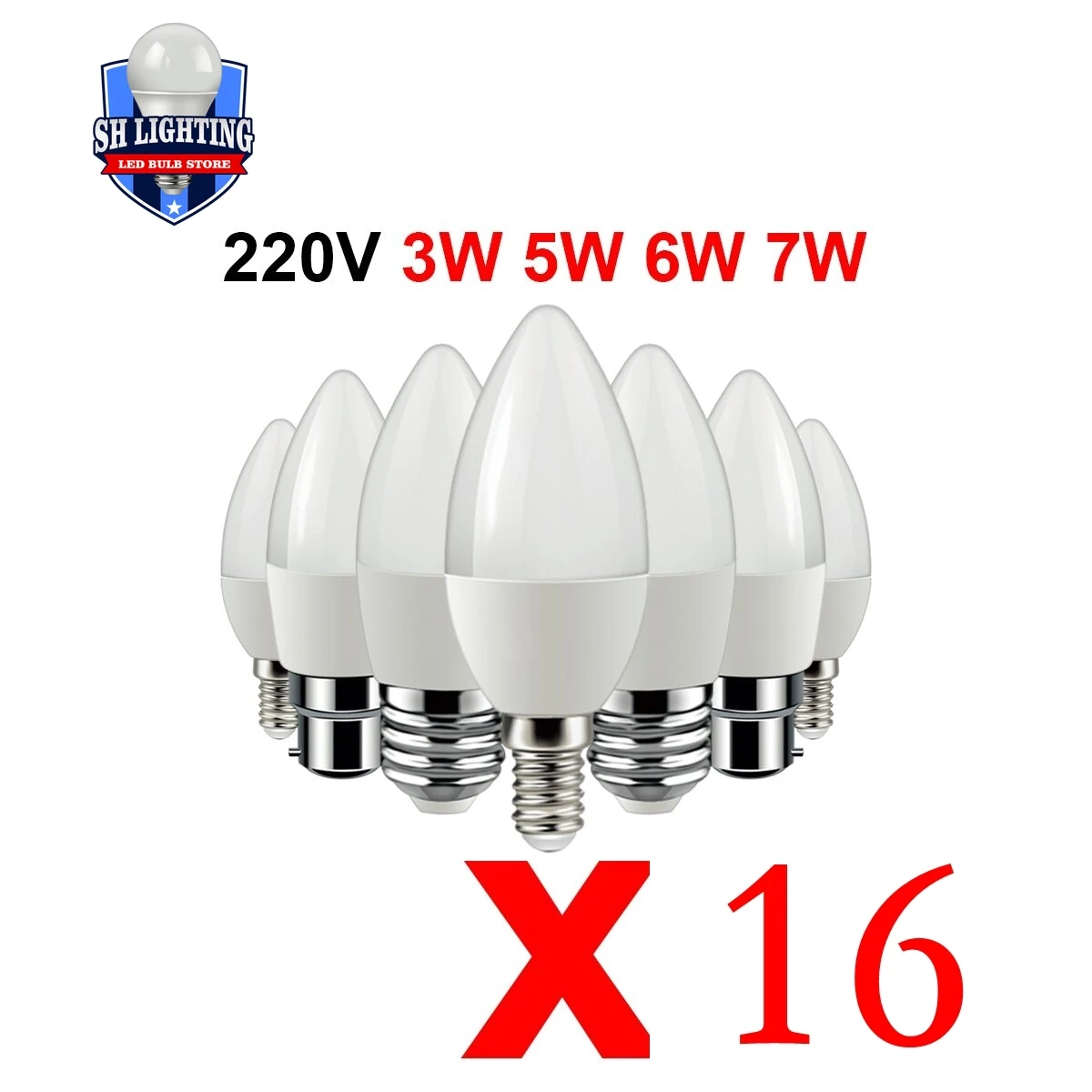 

16Pcs Led Candle Bulb C37 3w 5w 6w 7w E14 E27 B22 E14 AC220V-240V Warm White Cold White Daylight For Home Decoration Lamp