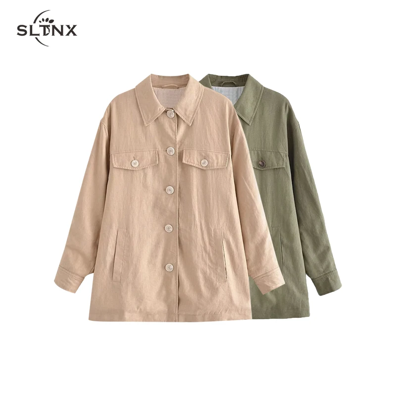 

SLTNX Fashion Jackets for Women 2023 Chic Pockets New In Coat Female Turndown Collar Single-breasted Long Sleeve Coats Outerwear