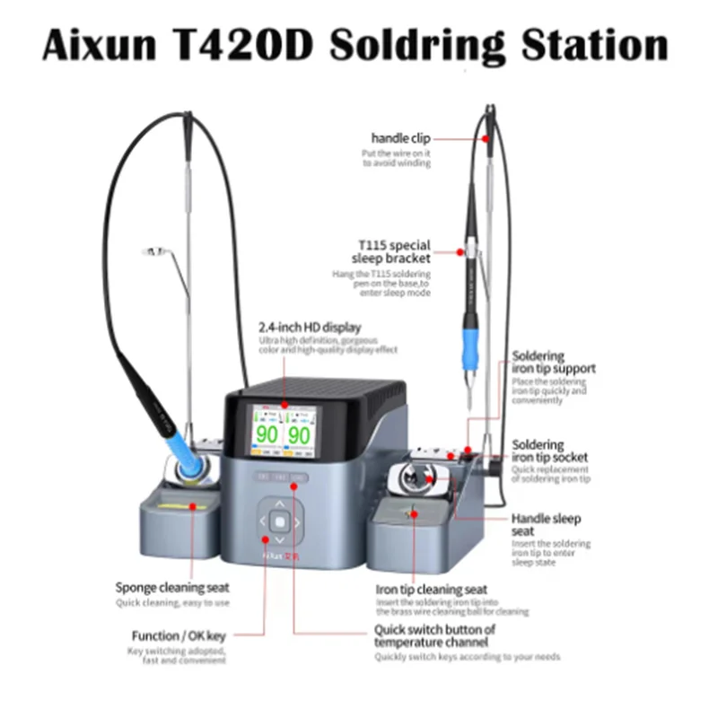 

Aixun T420D Dual-station Ironing Soldering Station For iPad Tablet Mobile Phone Motherboard PCB Chip Flex Desoldering Repair
