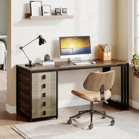 Computer Desk with 5 Drawers, 55-Inch Home Office Desk with Reversible File Drawer Cabinet, Modern Wooden Work Writin 1