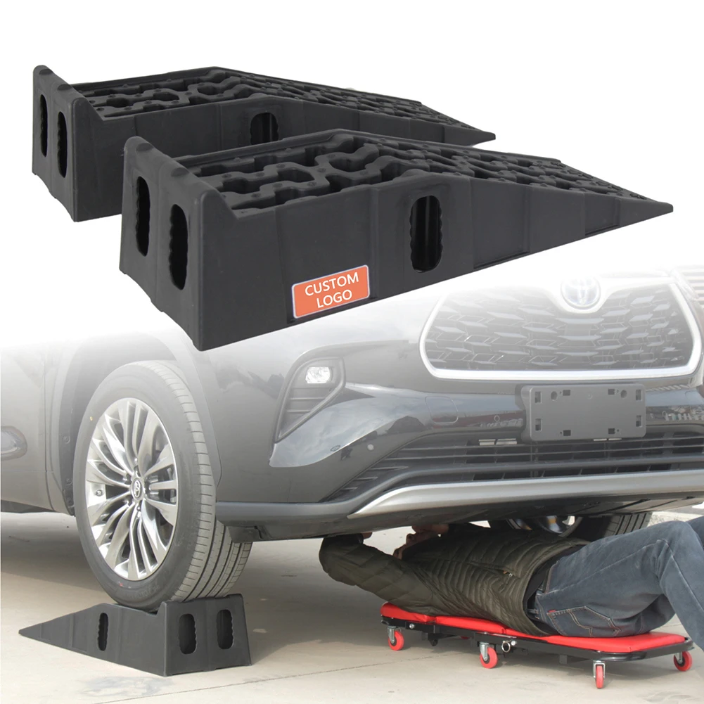 Low Profile Car Service Ramps (4 Pack) - 6 Ton Capacity, 17" Long, Anti-Slip, For Oil Changes & Jacking