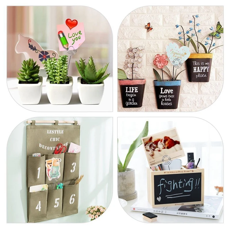 

100 X Metal Wires Business Card Holder Memo Photo Picture Paper Note Clip Bracket Diy Craft Home Office Supplies, Round