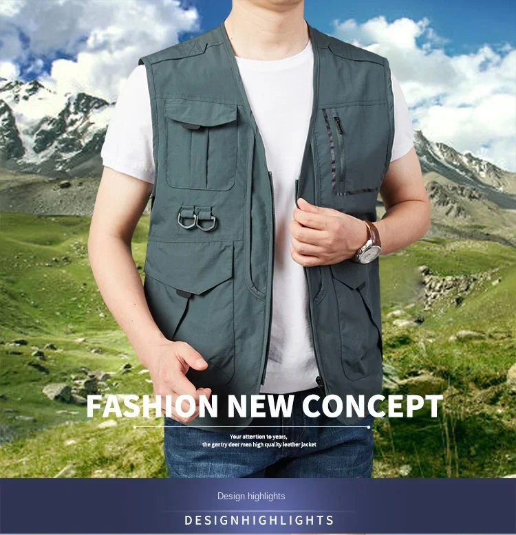 Description Picture 2 of itemMAN Sleeveless Jacket Waterproof Golf Plus Size Outerwear Work Techwear Padding Vest Windbreaker Fishing Clothing Men Coats Male