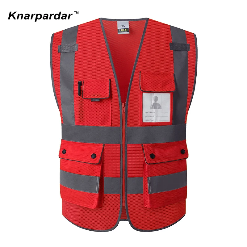 남녀공용 고시인성 반사 안전 조끼, 포켓 메쉬 소재 건설 안전 의류 네온 조끼