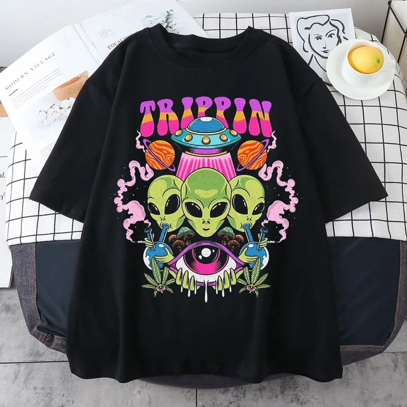 

Harajuku Gothic Women T Shirt Alien Print Short Sleeve Tops Tees Fashion Oversized T Shirt Women Clothing Female T-shirts