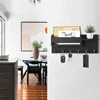 Rustic Decor Wood Wall Shelf with Mail & Key Hooks 6Hook Organizer Suitable for Living Room or Home Entryway 2