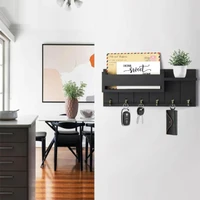 Rustic Decor Wood Wall Shelf with Mail & Key Hooks 6Hook Organizer Suitable for Living Room or Home Entryway 2
