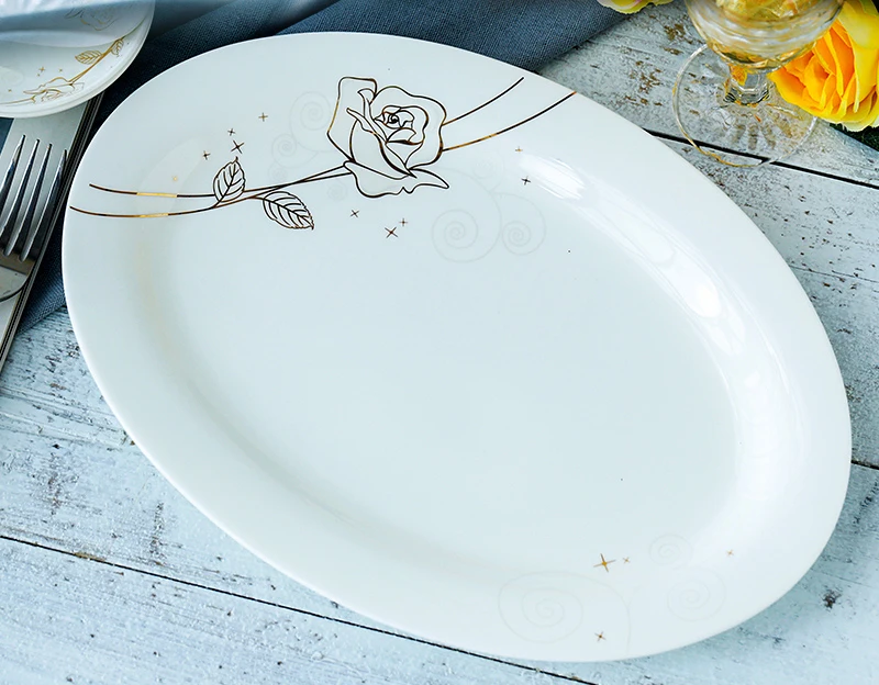 12 inch, real bone china fish dish, porcelain et dishes, ceramic dinner plates, oval dishes for serving, kitchen tableware