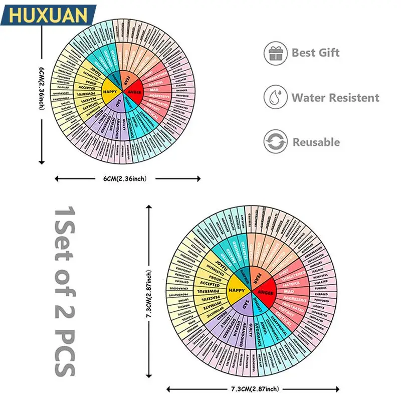 2Pcs Colorful Mood Wheel Sticker Quote Psychology Art Wall Decoration Laptop Scrapbooking Graffiti Decal Mental Emotion Stickers