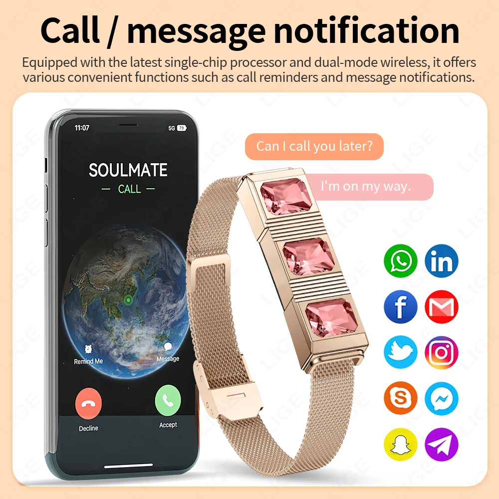 Fashion Rhinestone Smart Bracelet Health Tracker Sleep Heart Rate Monitor Sport Band Smart Watch 1ATM Waterproof For Android IOS