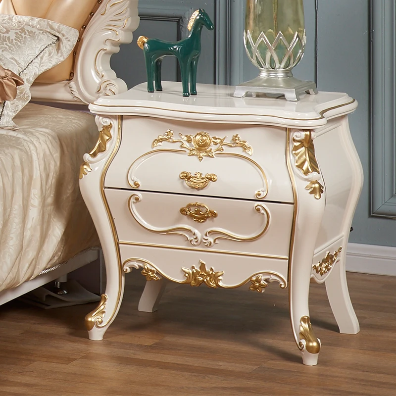 

European Style Free Installation Bedside Table White Bedroom Nightstand Luxury Retro Small Storage Cabinet Drawer Furniture