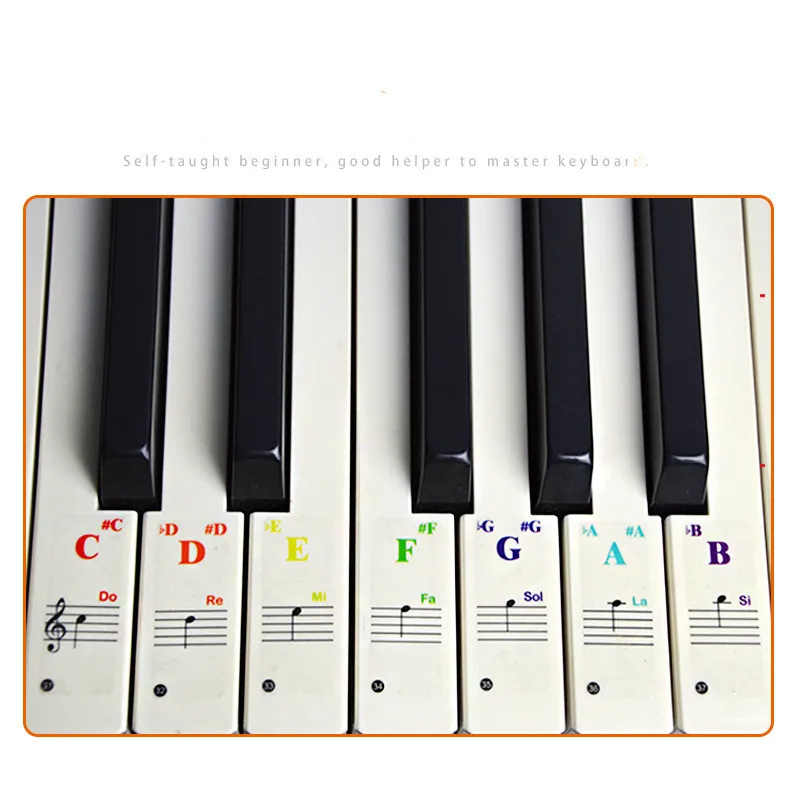 49/54/61/88 color Transparent Piano Keyboard Stickers Electronic Keyboard Key Piano Stave Note Sticker Symbol for White Keys