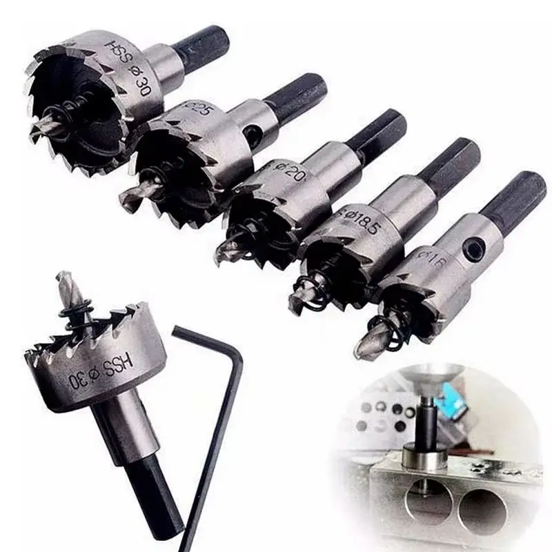 5Pcs 초경 팁 HSS 드릴 비트 구멍 톱 세트 스테인레스 스틸 금속 합금 16/18.5/20/25/30mm 목공 도구