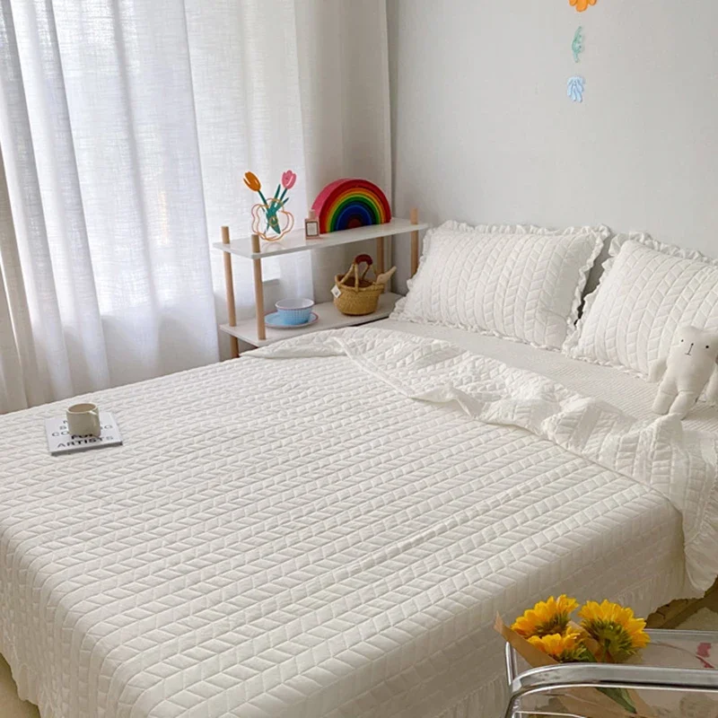 Korean Ruffles Quilted Summer Comforter Set Single Quilt Princess Pleated Quilts Soft Skin-friendly Thin Blanket summer quilt summer quilt set bed comforter