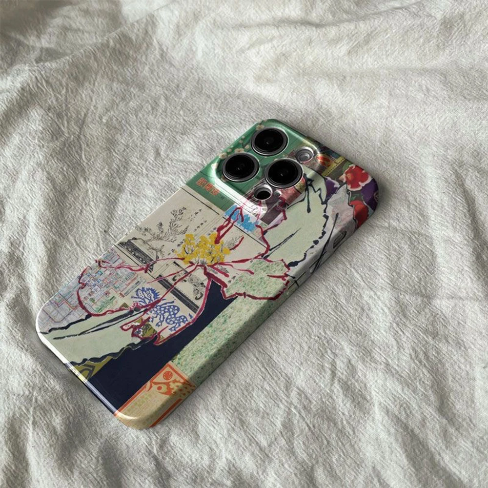 China-Chic Mosaic Graffiti Green Rattan Glossy Film Hard Phone Case