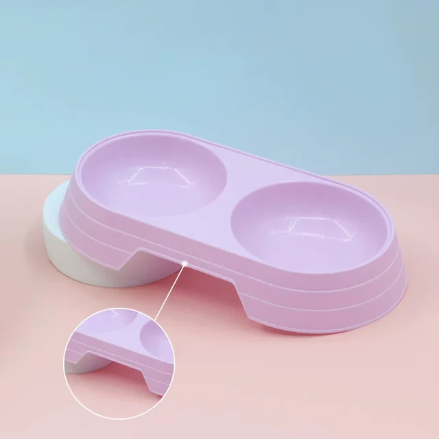 Pet Double Bowl Plastic Cat Dog Food Drinking Tray Feeder Pet Feeding Watering Bowl Pet Supplies Accessories 3