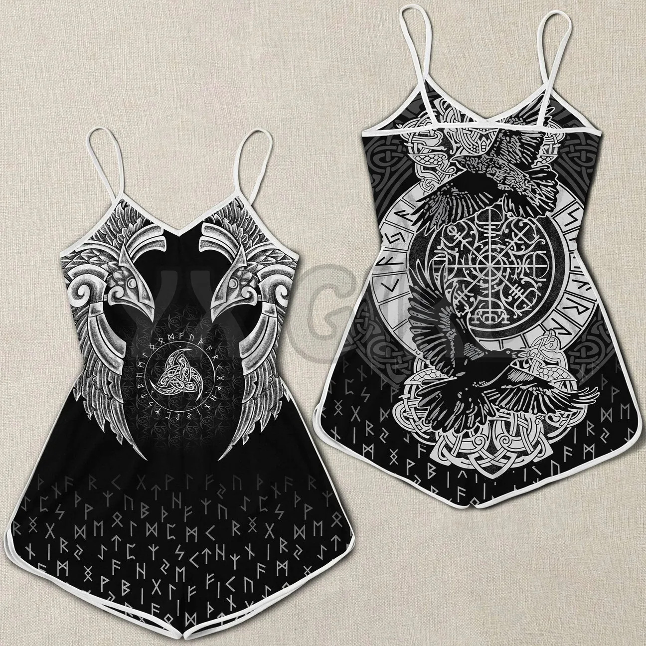 YX GIRL Viking Nordic Raven Tattoos  3D All Over Printed Rompers Summer Women's Bohemia Clothes