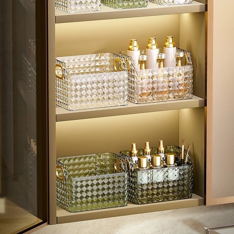 1pc accessible luxury mirror cabinet storage box bathroom transparent finishing washbasin makeup skin care storage basket
