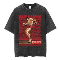 Vintage Washed T Shirt Anime Baki The Grappler T-shirt Hanma Yujiro Gym Short Sleeve T-shirts Oversized Cotton Casual Tee Shirt 2