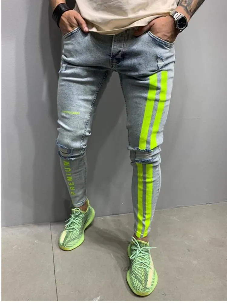 New Fashion Streetwear Men Jeans Vintage Blue Color Thin Destroyed Ripped Jeans men Broken Punk Pants Homme Hip Hop