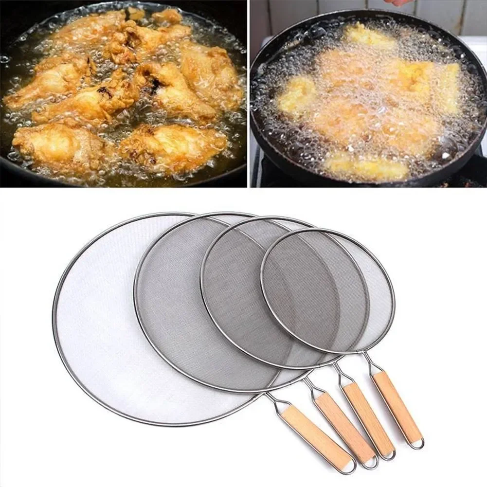 21-33CM Stainless Steel Oil Splatter Screen Frying Pan Mesh Guard Kitchen Cooking Tools Multi-purpose Filter Net Wood Handle kitchen splatter screen,kitchen splash guard