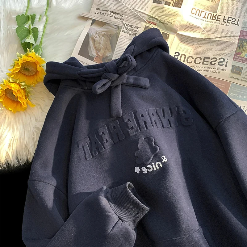 2023 Autumn Winter Women's Long Sleeve Letter Print Sweatshirts American Retro Knitwear Top Female Fashion Vintage Hoodies