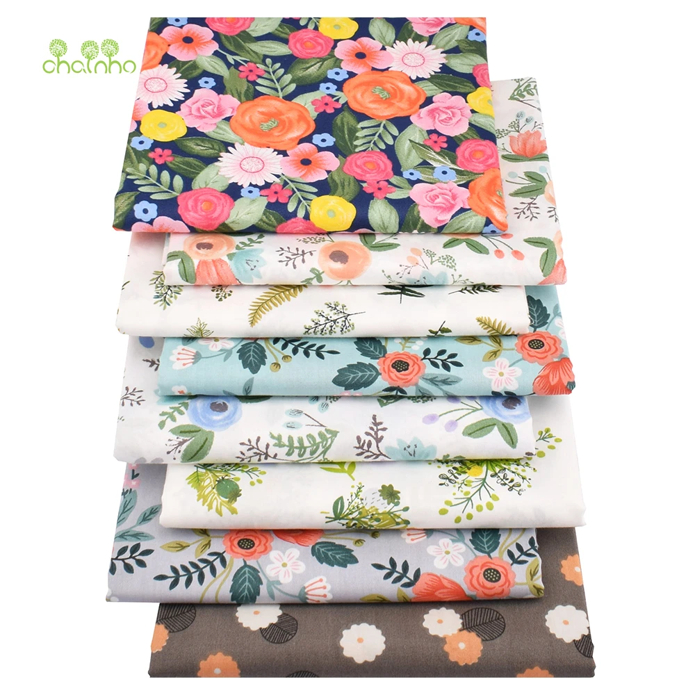Chainho,Printed Twill Weave Cotton Fabric,DIY Quilting Sewing Material,Patchwork Cloth,8 Designs Flower Series,2 Sizes,15C117