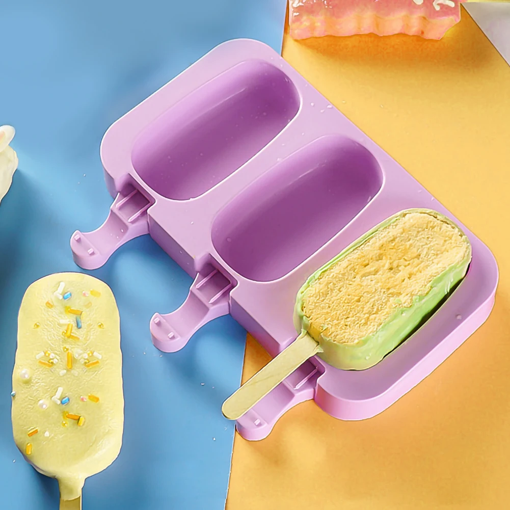 

3 Hole Silicone Mold Ice Cream Forms Popsicle Molds DIY Homemade Dessert Freezer Fruit Juice Ice Pop Cube Maker Mould