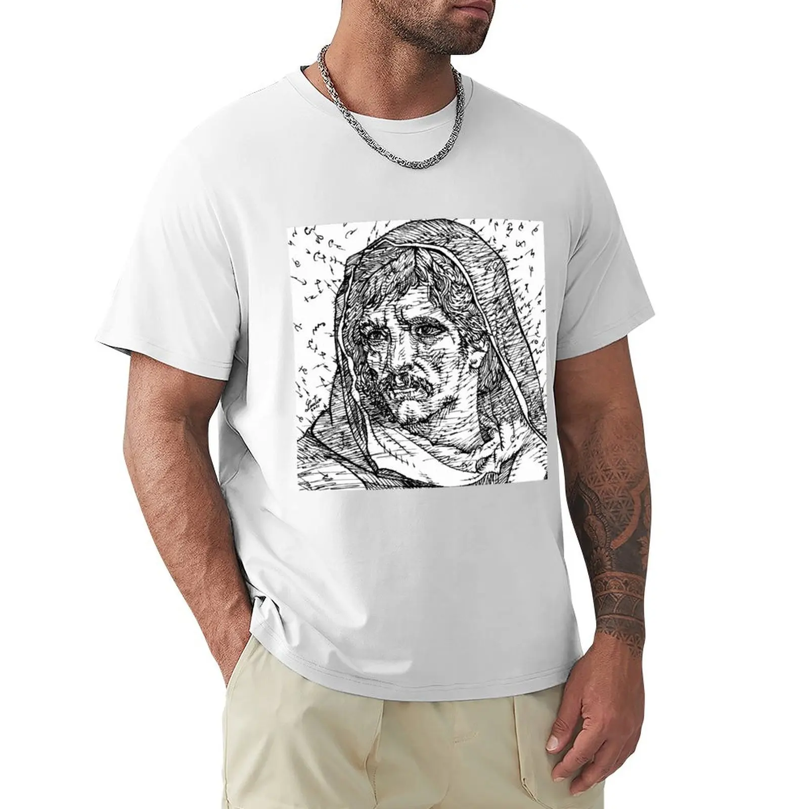 GIORDANO BRUNO ink portrait T-shirt oversized quick-drying sports fans plain black t shirts men