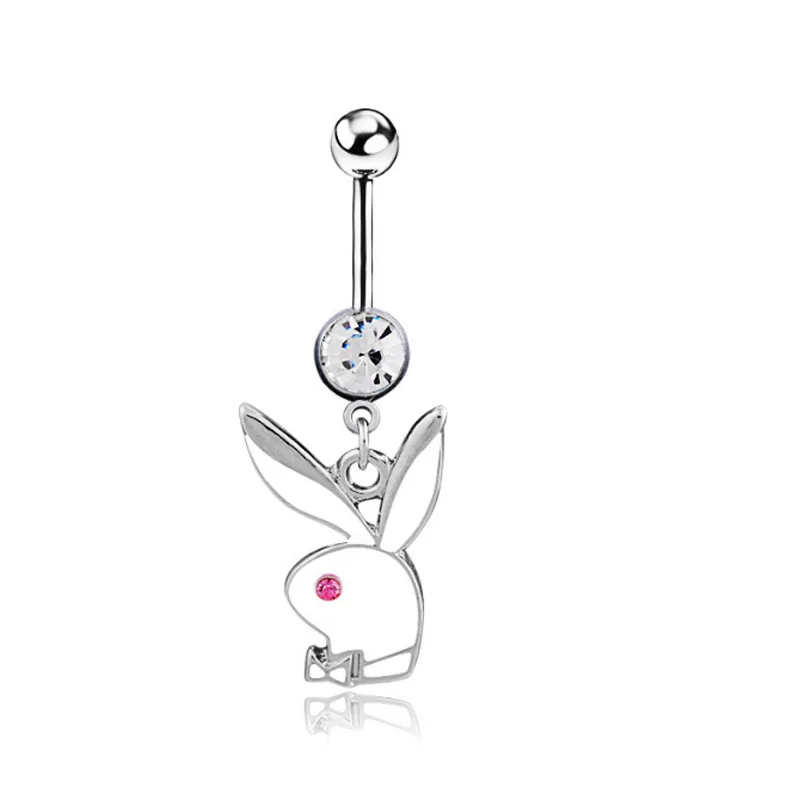 Belly Button Rings Bunny Navel rings Gold color Rabbit Belly Rings for Women Gem stone Pink Bunny Fake Piercing Ring 1pc