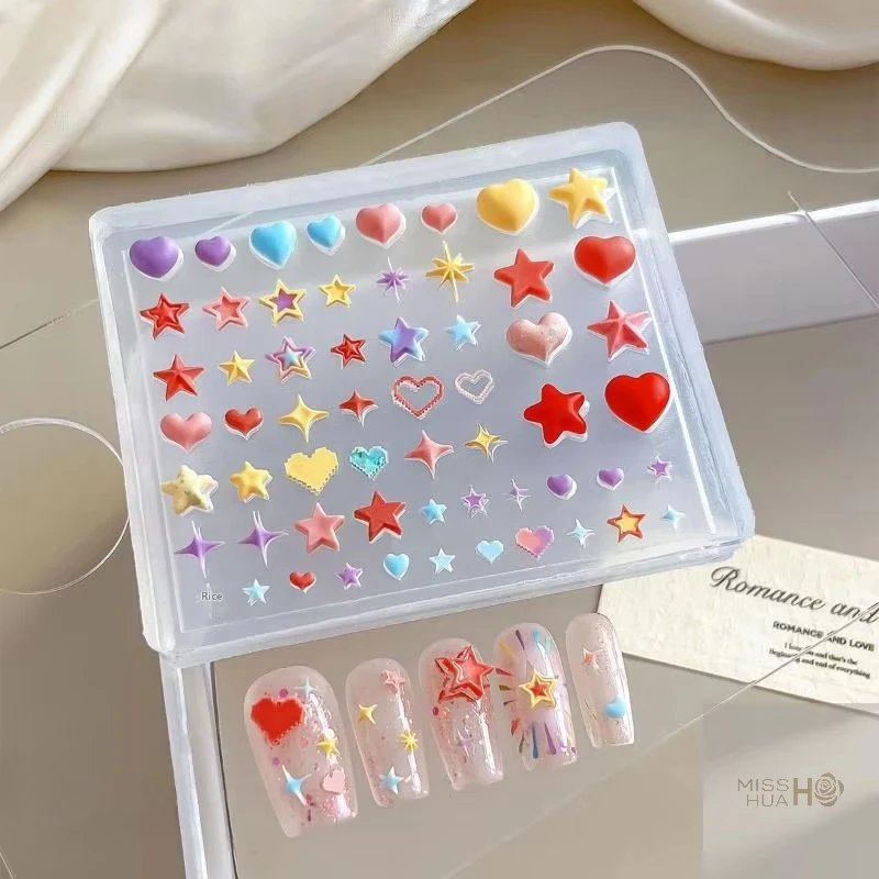 심장, 별, 오각별 모양의 3D 실리콘 몰드, 네일 아트용, DIY 투명 매니큐어 템플릿, 장 네일 장식품용