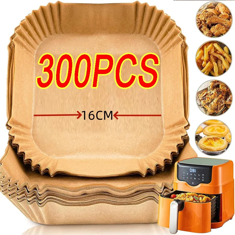 Air Fryer Disposable Paper 300PCS Square Round Baking Paper Barbecue Plate NonStick Mat Kitchen Oven Oil Absorbing Tool