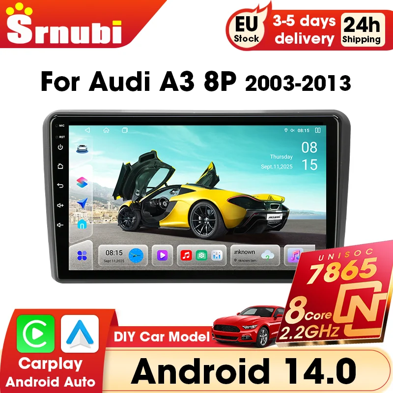 CarPlay für Audi A3 8P 2003 - 2013 2 Din Haupteinheit Android Auto Radio Multimedia-Player GPS-Navigation BT Audio DIY 3D Automodell